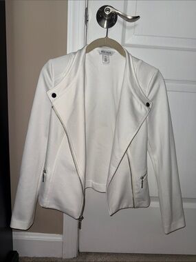 White House Black Market Off-White Drape Moto Blazer